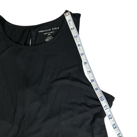 American Eagle Soft Sexy Ribbed Loose Black Size Small Cutouts on Back Oversized - Picture 8 of 10